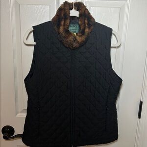 Ralph Lauren Black Quilted Jacket with Brown Faux Fur Collar (S)